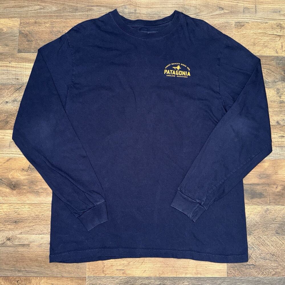 Patagonia Long Sleeve Logo T-Shirt Men’s Medium Navy Blue 100% Cotton